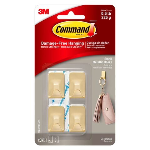 Command 17032G-4UKN Metallic Hook, small, gold color. 4 hooks and 5 strips/pack