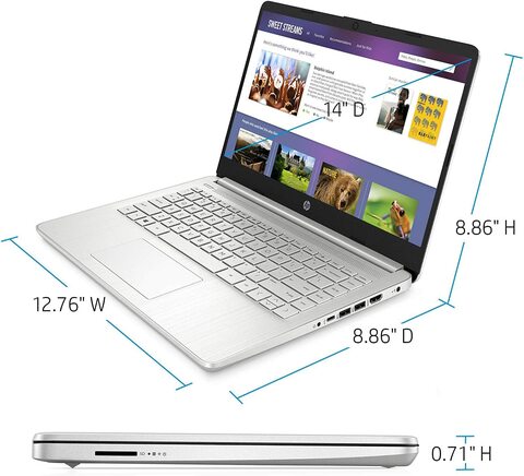 HP 14-DQ1059WM Laptop, 14&quot; HD 220 Nits Display, Core i5-1035G1 Up to 3.6GHz, 8GB RAM, 256GB PCIe NVMe SSD Intel UHD Graphics, Bluetooth, Webcam, English Keyboard, Windows 10, Silver