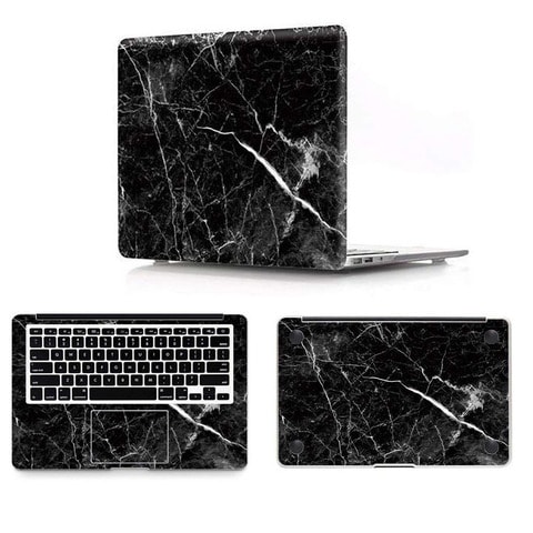 Ozone - Marble Texture Anti-Scratch Decal MacBook Air 13.3 inch A1932 With Retina Display Released 2019 / 2018 Vinyl Skin Sticker Cover with PalmGuard Sticker Front &amp; Back - Black