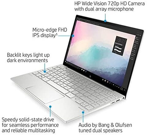 HP Envy 13 2021 Laptop, 13.3&quot; FHD IPS 400 Nits, 11th Gen Core i5-1135G7 Upto 4.2GHz, 8GB RAM, 512GB SSD, Intel Iris Xe Graphics, Backlit English Keyboard, Windows 10, Silver With HP Quick Calculator