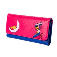 Biggdesign Owl and City Women&#39;s Wallets, Card Holder Wallet, Clutch Purse, Credit Card Holder, Large Capacity Womens Wallets Carrying Cash, Credit Cards and Mobile Phone, Pink&amp;Blue Color