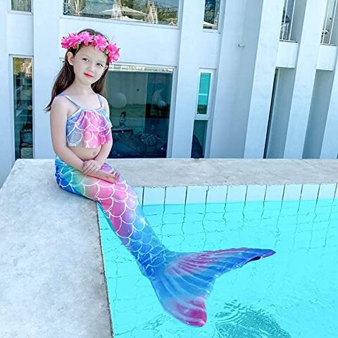 COOLBABY Girls Three-piece Children&#39;s Mermaid Swimsuit Mermaid Tail Swimsuit Mermaid Costume Swimwear (110 Sizes)