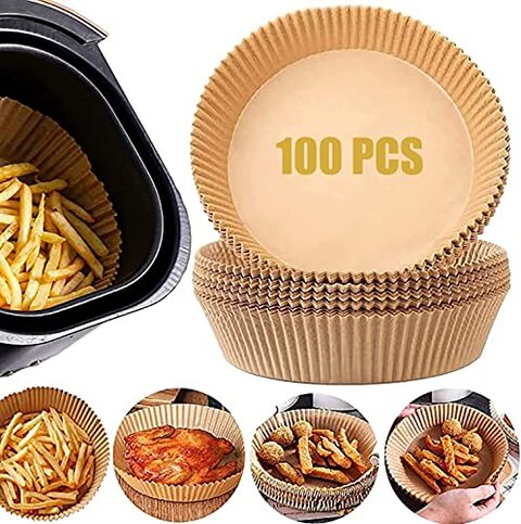 Generic Air Fryer Disposable Paper Liner, 100Pcs Non-Stick Disposable Air Fryer Liners, Baking Paper For Air Fryer Oil-Proof, Water-Proof, Parchment For Baking Roasting Microwave (6.3Inch, Natural)