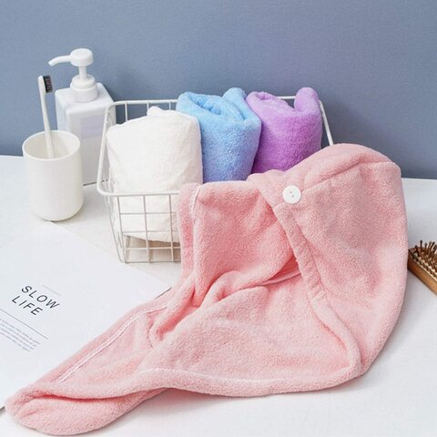 Goolsky Microfiber Bath Towel Wrap Quick Drying Towel Cap Hat Soft Water Absorbent Hair Towel Wrap Shower Cap With Button For Women Lady Girl Curly Long Wet Hair