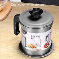 Grease Oil Strainer Container Pot with Filter for Deep Fryer, Dust Proof Lid, Non-Slip Plate Base, Easy Grip (1.7 L)