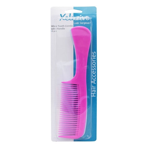 Xcluzive Wide Tooth Hair Comb With Handle Pink 2 PCS