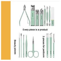 Manicure Set Pedicure Set Nail Clippers, 16 in 1 Professional Pedicure Kit Nail Scissors Grooming kit and Ear Wax Removal Tools with PU Leather Case for Travel Manicure kit Green