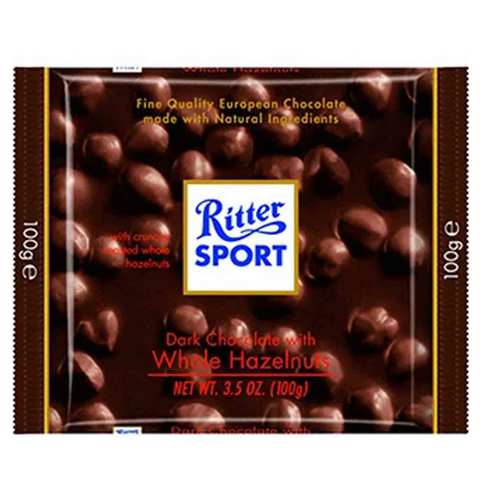 Ritter Sport Dark Chocolate With Whole Hazelnuts 100 Gram