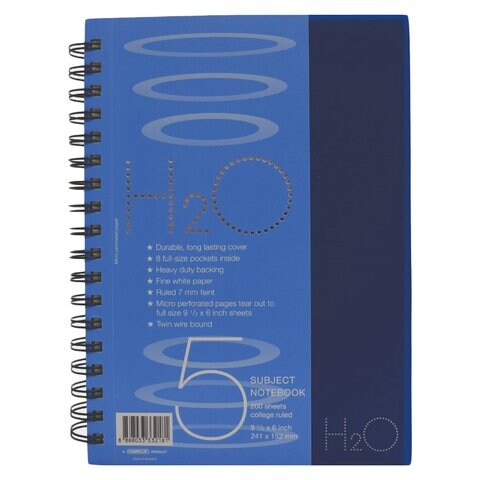 Grandluxe H2O 5 Subject Hard Cover Wire Bound Notebook 200 Sheets Multicolour