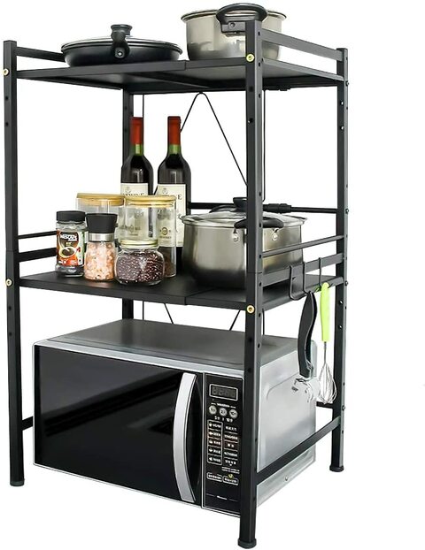 Yatai 3 Tier Expandable Microwave Oven Rack Shelf With 6 Hanging Hooks ...