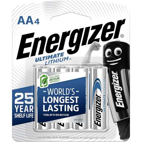 Energizer Ultimate AA Lithium Batteries 1.5V (91BP)  Pack of 4