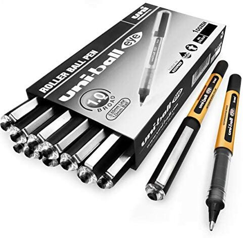 UniBall Eye UB15010 Broad Liquid Ink Rollerball Pens  1.0mm  Black  Pack of 12  2