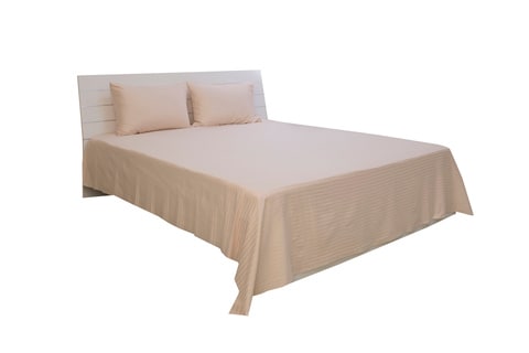 Hotel Linen Klub Queen Bed Sheet 3pcs Set , 100% Cotton 250Tc Sateen 1cm Stripe, Size: 240x260cm + 2pc Pillowcase 50x75cm , Ivory