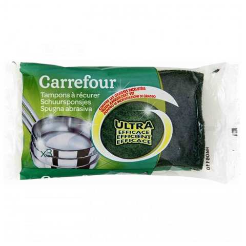 Carrefour Sponge Scouring Pad Green 3 Pieces