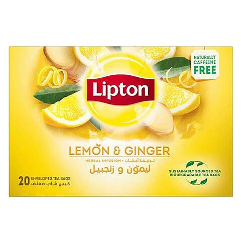 Lipton Herbal Infusion Tea Bags Immunity Supporting Ingredients Lemon &amp; Ginger Naturally Caffeine-Free 20 Tea Bags
