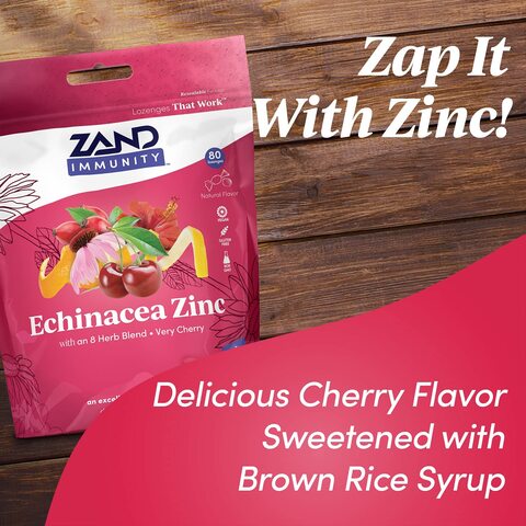 Zand Immunity Cherry Echinacea Zinc Herbalozenge Throat Drops, No Corn Syrup Or Cane Sugar (80 Lozenges)