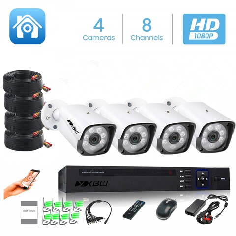 XBW - 4Channel CCTV security Kit 1080P/2.0MP 1920X1080 Camera 4CH Surveillance DVR kit with 8pcs 2.0mp 1080P Metal Outdoor Bullet Camera Alarm System&amp;P2P Home Security(Not HDD)