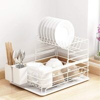 Aiwanto - Dish Drying Stand Bowl Storage Rack Plate Organizer Utensil Holder for Kitchen Countertop Large Capacity Antibacterial Stylish White
