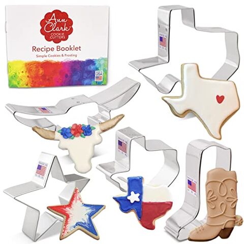 Generic Texas Cookie Cutter Set - 5 Piece - Texas 3&quot; &amp; 4 3/8&quot;, Long Horn, Star, Cowboy Boot - Ann Clark - Us Tin Plated Steel