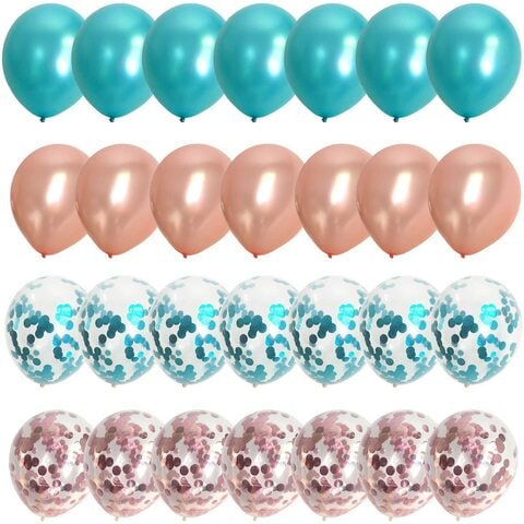 Party Time 28-Pieces Metallic Teal &amp; Rose Gold Latex Balloons Confetti Balloons Set for Bridal Shower Engagement Wedding Baby Shower Birthday Party Decorations - Party Supplies