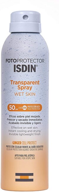 Fotoproteccion Isdin UK Fotoprotector Transparent Spray Spf 50 (250ml), Wet Skin Sunscreen, Effective On Wet Skin, Instant Cooling And Drying Spray