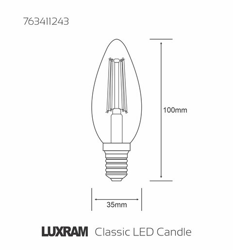 LUXRAM Pack Of 6 E14-Led Filament-C35 5.5 Watt 2700K (Warm White) 600Lm Clear Dimmable