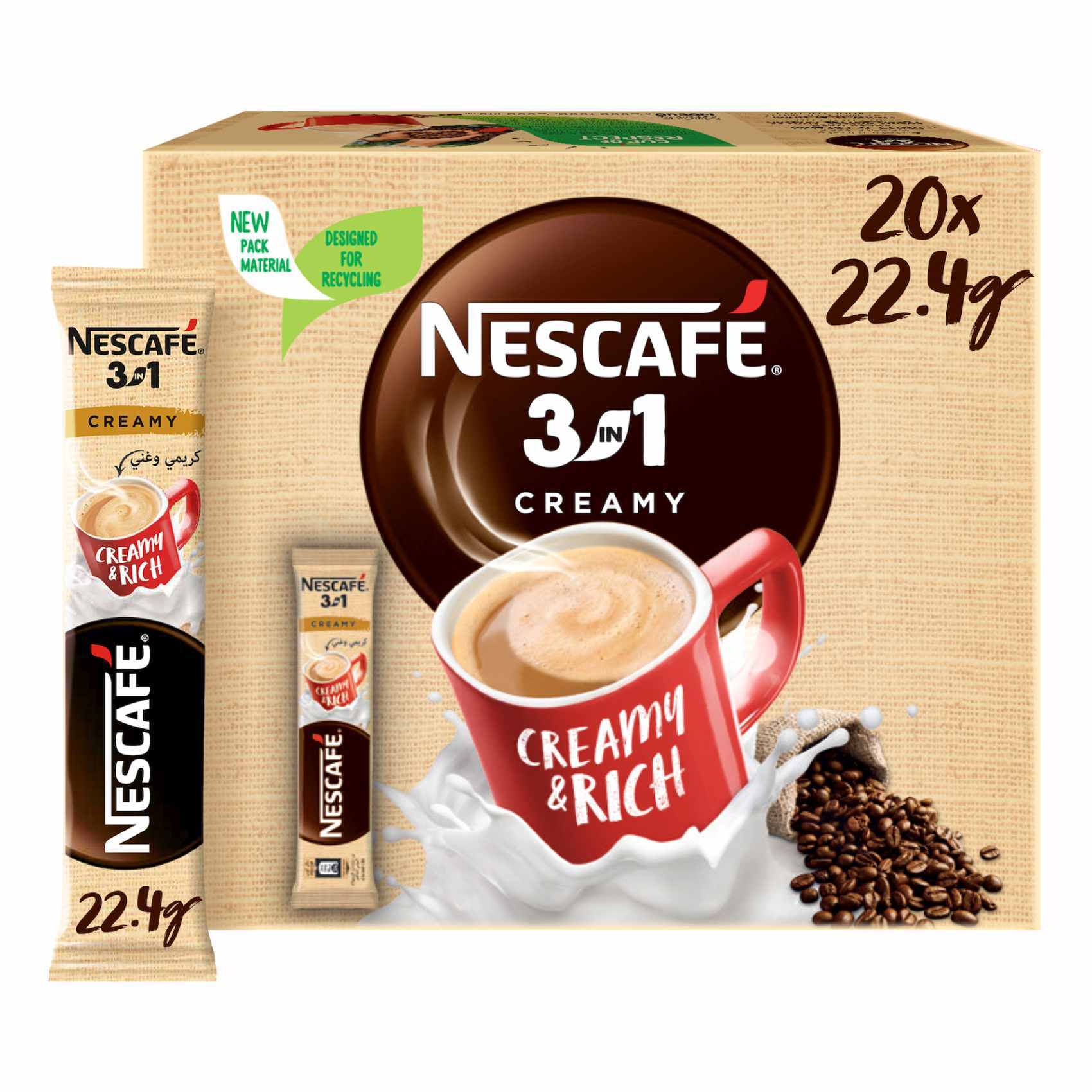 Buy Nescafe 3-In-1 Creamy Latte Creamy And Rich Instant Coffee Mix 22.4g  Pack of 20 Online - Shop Beverages on Carrefour UAE
