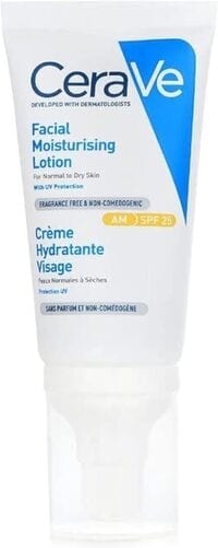 Cerave Am Facial Moisturizing Lotion SPF 25, Day Face Moisturizer For Normal To Dry Skin With Hyaluronic Acid, UV Protection And Ceramides Non-Comedogenic, Oil-Free, Fragrance Free 1.75Oz, 52ml