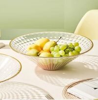 Atraux Set Of 2 Textured Clear Round Fruit Bowls With Gold Rim
