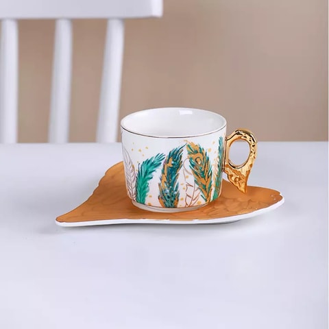 Luxury Angel Wings Ceramic Coffee Cup and Saucer Set European Style Tea Cup Porcelain Reusable Espresso Cups Gift