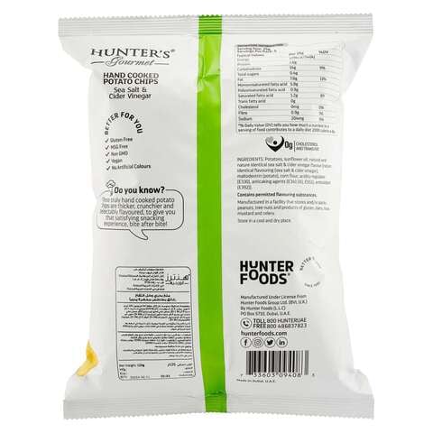Hunters Gourmet Hand Cooked Sea Salt And Cider Vinegar Potato Chips 125g
