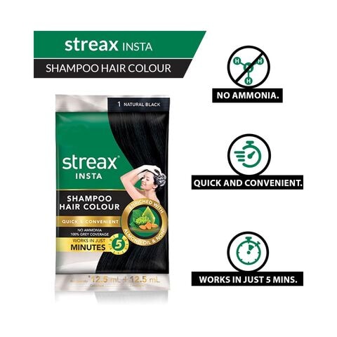 Streax Insta Shampoo Hair Colour Natural Black 25ml