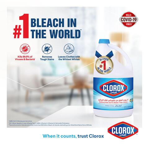 Clorox Liquid Bleach Original Household Cleaner and Disinfectant, Eliminates Common Household Germs and Removes Stains 3.78L