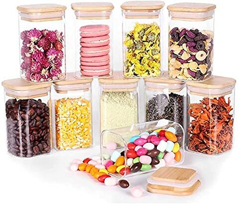 12Pcs Glass Spice Jars with Labels - Square Spice Bottles