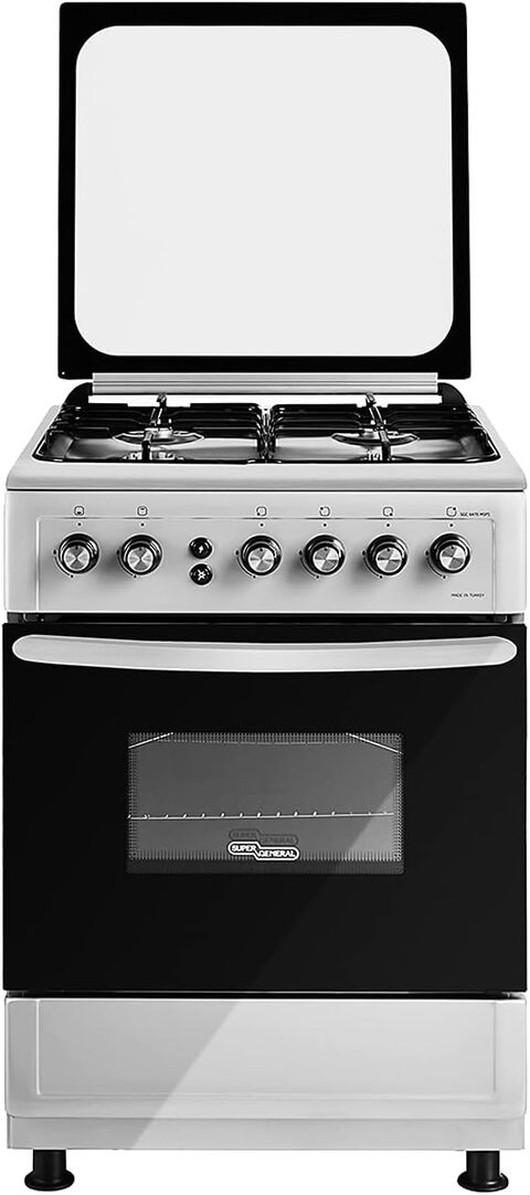 Super General 4 Burner Gas-Cooker/ Steel Cooker/Gas Oven/ Silver/ 60 X 60 X 85 Cm/ Sgc 6470MSFS