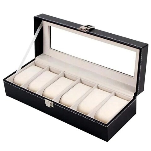 Buy 6 Slot Pu Watch Box Black Home Watch Organizer Gift Case