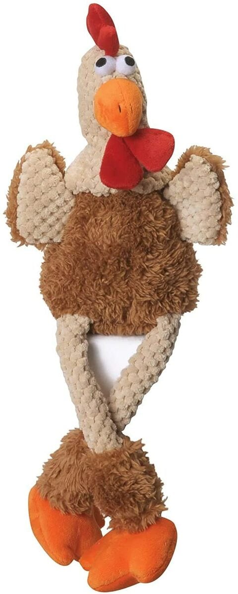 اشتري Godog Checkers Skinny Brown Rooster With Chew Guard Technology Durable Plush Squeaker Dog Toy, Brown, Large في الامارات