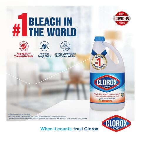 Clorox Liquid Bleach Orange Scent Household Cleaner and Disinfectant Eliminates Common Household Germs and Removes Stains 1.89L