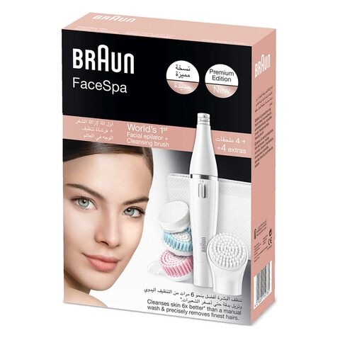 Braun FaceSpa 3-In-1 Facial Epilation Cleansing And Skin Vitalizing System With Normal Brush Skin Vitalizing Pad And Beauty Pouch 851 White