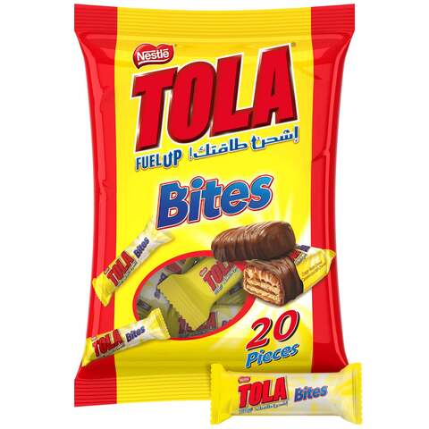 Tola Bites Pouch Crispy Wafer Covered with Caramel and Milk Chocolate 8g Pack of 20