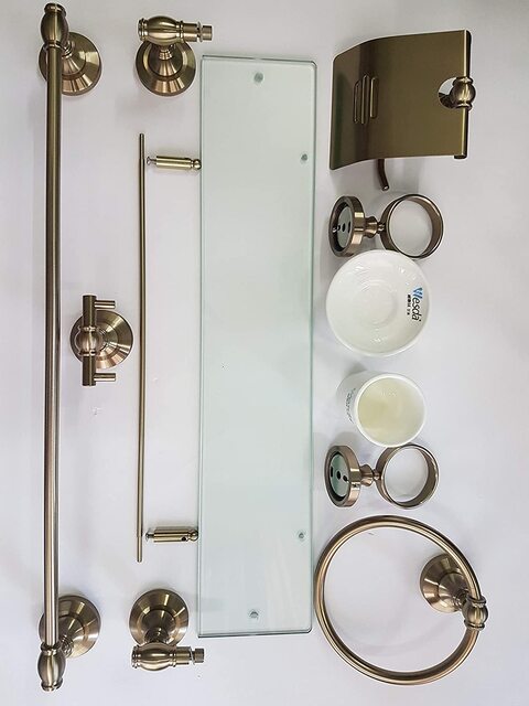 Buy Bathroom Hardware Set Bathroom Accessories Set Wall Mounted 7 piece  Zinc Alloy Royal Golden, Towel Bar, Glass Shelf, Tissue Paper Holder, Towel  Ring, Toothbrush Holder, Soap Holder and Bathrobe Hook Online 