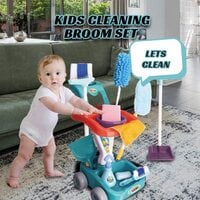 Kids Cleaning Set, kids pretend play 11 pcs broom set with cleaning cart, brooms, and mop Preschool Toy Gift for Kids Toddler Baby Children Boys and Girls