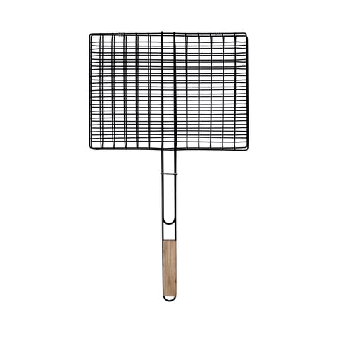 Royalford Barbeque Grill Chromium Plated Iron With Handle, Rf10381 - Folding Portable Bbq Grill Basket For Fish, Vegetables, Shrimp, Strong Extra, Thick Heavy Grill, Wooden Handle