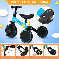 SKY-TOUCH 4 in 1 Kids Balance Bike Kids Tricycles for 1-4 Years, Toddlers Trike with Adjustable Seat Indoor Outdoor, Boys Girls Kids First Birthday Gifts Blue
