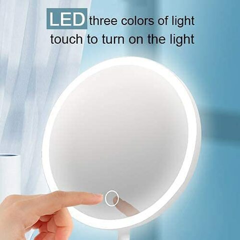 Generic Premium Quality Portable Led Round Table Mirror Magnifying Mirror With 3 Colors Adjustable Led Light Usb Charge (White)