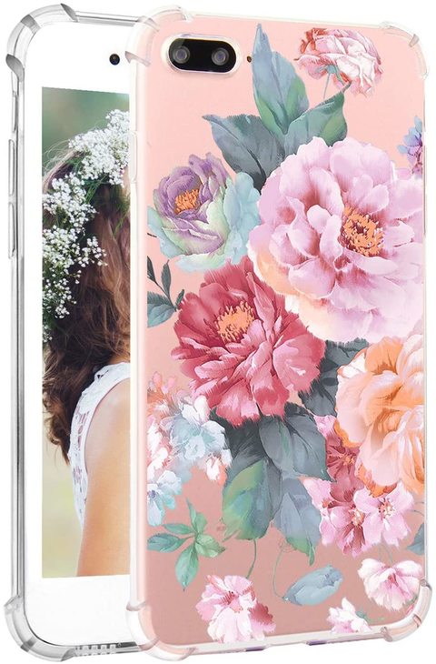 Buy Hepix Iphone 7 Plus Phone Case Cute Floral Iphone 8 Plus Cases Flowers Smart Phone Case With Bumper Soft Flexible Air Cushion Shock Absorption Technology Anti Scratch Tpu Back Cover Rose Online