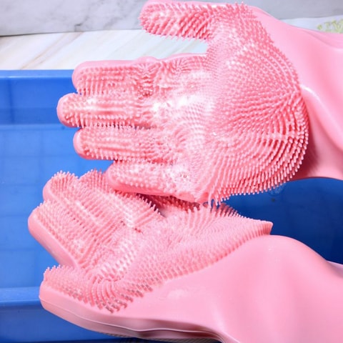 Generic-Magic Silicone Dish Washing Gloves Kitchen Silicone Gloves Food Grade Dishwashing Gloves for Cleaning Car Pet Brush, Rose Red/Purple/Blue