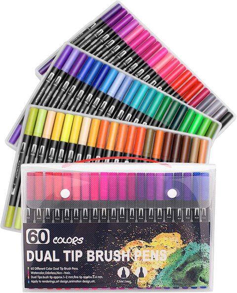 mancola 100 Colors Dual Markers Brush Pen, Brush Tips & Colored Fine Point Pen Set for Lettering Writing Coloring