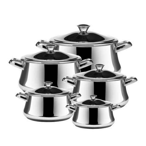 Zahran Stainless Steel Cooking Pots, 16-20-22-26-32 - 10 Pieces