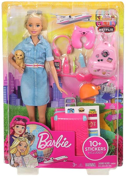 Barbie Doll and Travel Set with Puppy, Luggage and 10+ Accessories